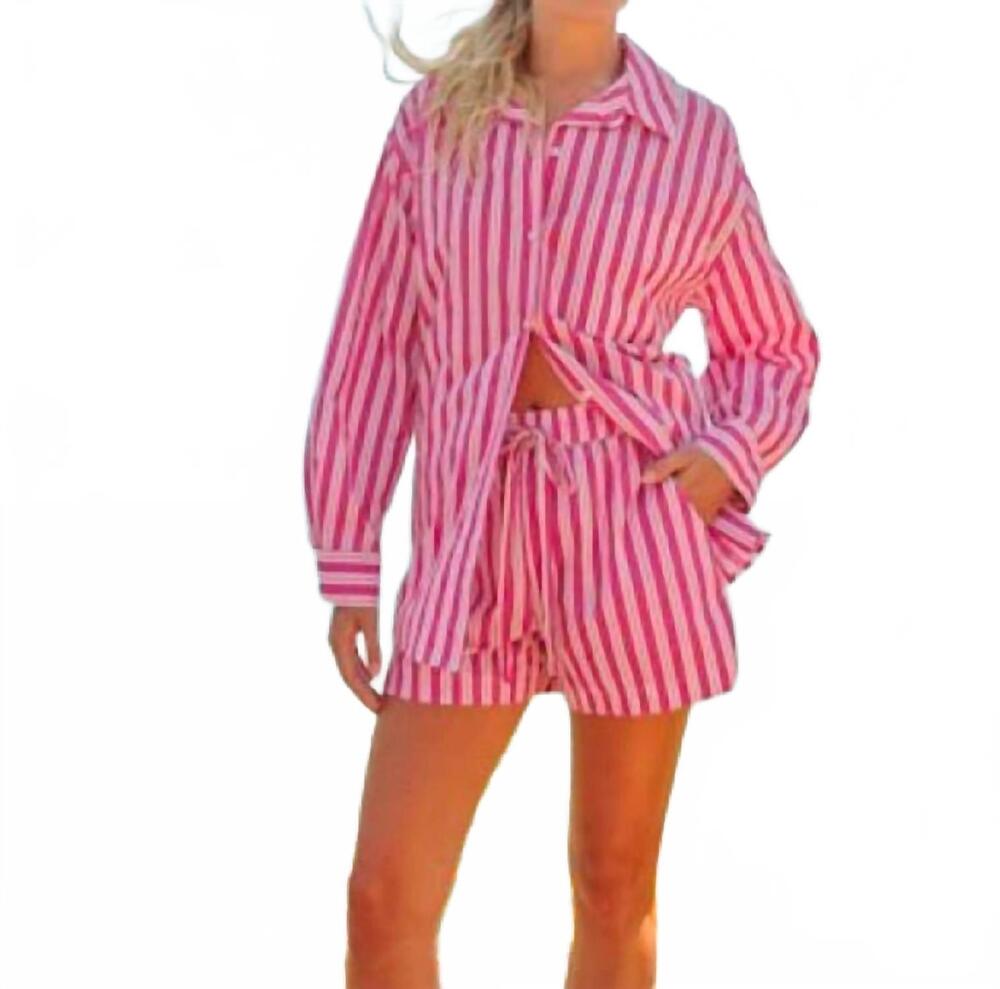 NEW SUNDRY stripe track short in deep fuchsia